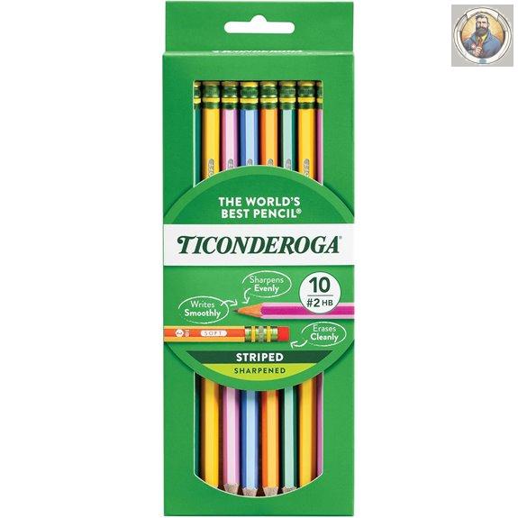 Ticonderoga 10 Pack Striped Wood Pencils Assorted Colors