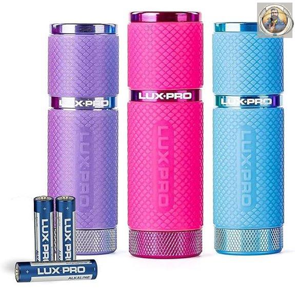 LUXPRO 3 Pack Mini LED Flashlights (Pink Purple Blue)