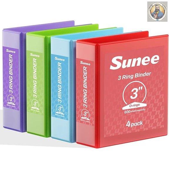 SUNEE 3-Inch 4-Ring Binders Set (4-Pack)