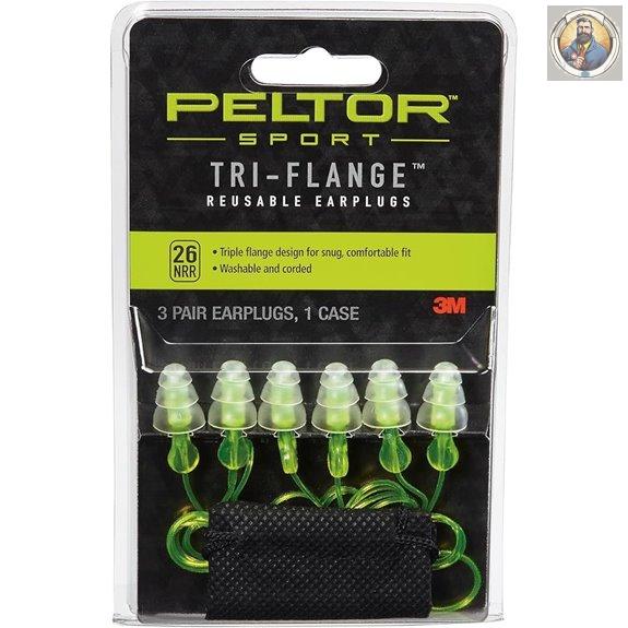 Peltor Sport Tri-Flange Corded Earplugs (3 Pairs)