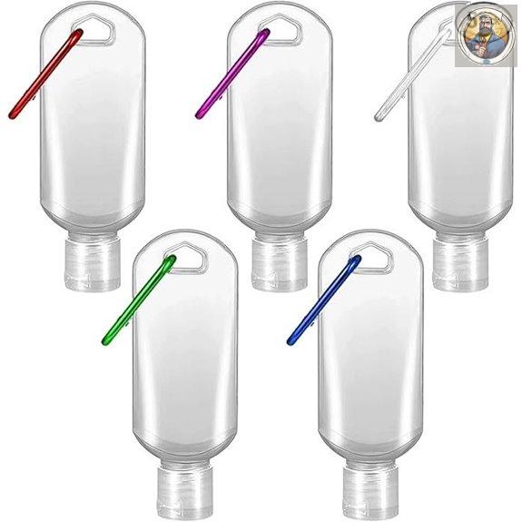 5 Pack Refillable Travel Bottles with Clip and Keychain