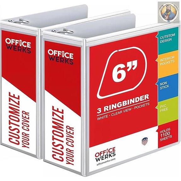 2 Pack 6-Inch Locking D-Ring Binders with Pockets