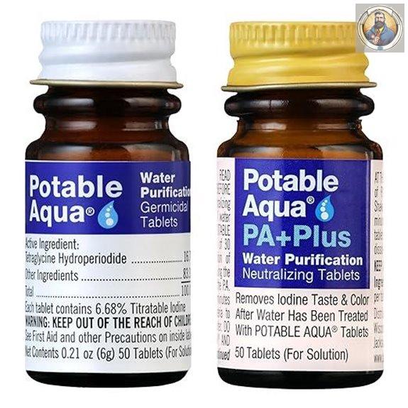 Potable Aqua Water Purification Tablets With PA Plus - Two 50 count Bottles