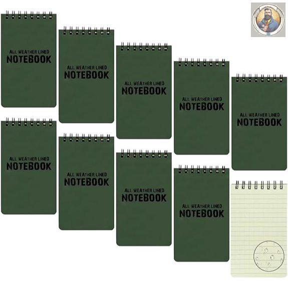 10 Pack Waterproof Tactical Notebooks (Army Green)
