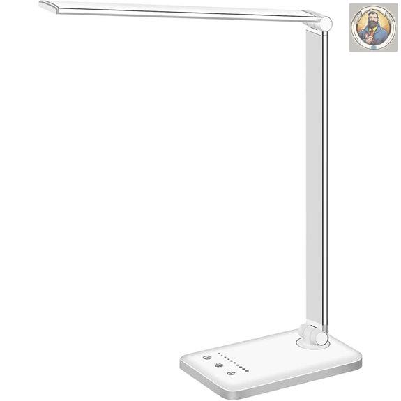 White Crown LED Desk Lamp with USB & Timer