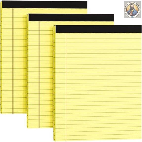 Legal Pads 8.5x11 3 Pack Yellow 30 Sheets